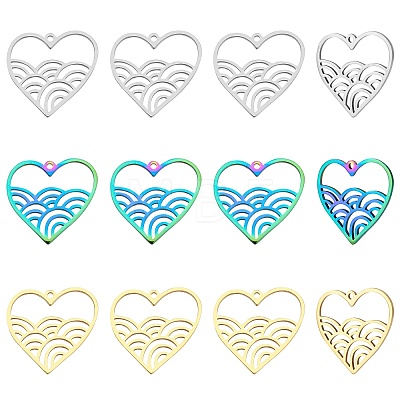 12Pcs 3 Colors Ion Plating(IP) 201 Stainless Steel Pendants STAS-DC0004-14-1