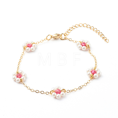 Shell Pearl & Acrylic Beads Flower Link Bracelets X1-BJEW-TA00003-04-1