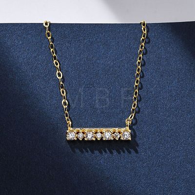 925 Sterling Silver Micro Pave Clear Cubic Zirconia Rectangle Pendant Necklaces for Women NJEW-D316-02G-1