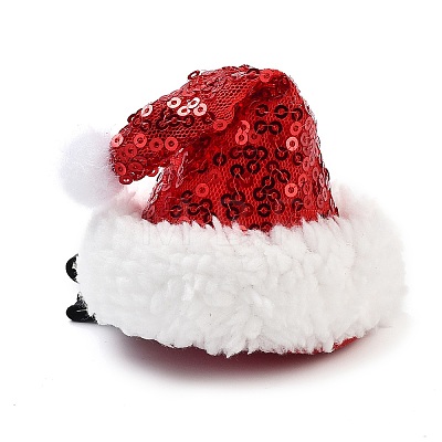 Sequins Christmas Hat Polyester Alligator Hair Clips for Women Girl AJEW-M012-03B-1