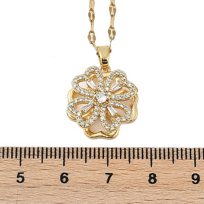 Brass Micro Pave Clear Cubic Zirconia Rotatable Clover Pendant Necklaces NJEW-K280-01G-1