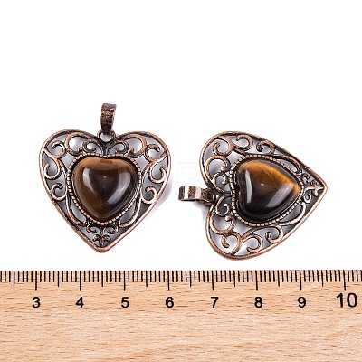 Natural Tiger Eye Peach Love Heart Pendants G-G158-01-01-1