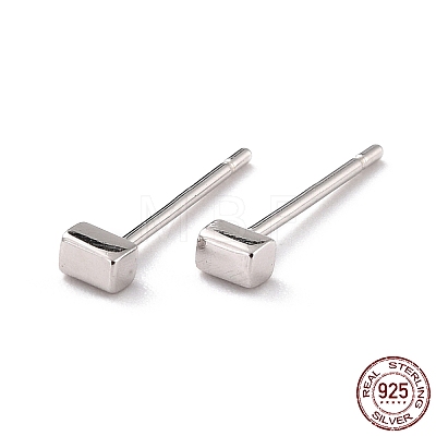 Anti-Tarnish Minimalist Rectangle Rhodium Plated 925 Sterling Silver Stud Earrings EJEW-I259-06P-1