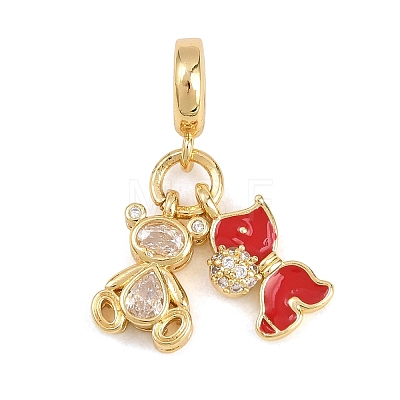 Brass Pave Clear Cubic Zirconia Animal European Dangle Charms KK-H273-53G-04-1