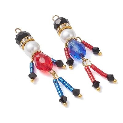 2Pcs Glass Seed Bead and Pearlized Glass Pearl Big Pendants PALLOY-MZ01289-1