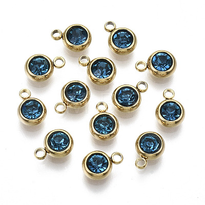 PVD Vacuum Plating 201 Stainless Steel Rhinestone Charms LS-X-STAS-S068-09G-1
