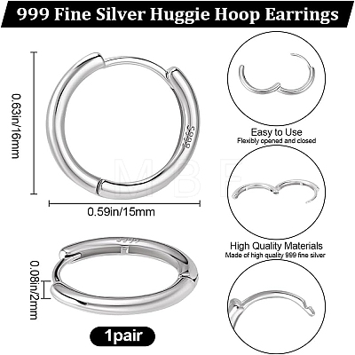 1 Pair 999 Fine Silver Huggie Hoop Earrings EJEW-BBC0001-39B-1