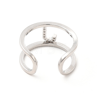 Clear Cubic Zirconia Initial Letter Open Cuff Ring RJEW-A012-01P-J-1