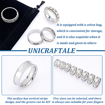 Unicraftale 16Pcs 8 Size 201 Stainless Steel Grooved Finger Ring Settings STAS-UN0041-45-1