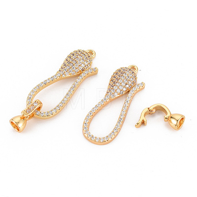 Brass Micro Pave Clear Cubic Zirconia Fold Over Clasps KK-S354-307-NF-1
