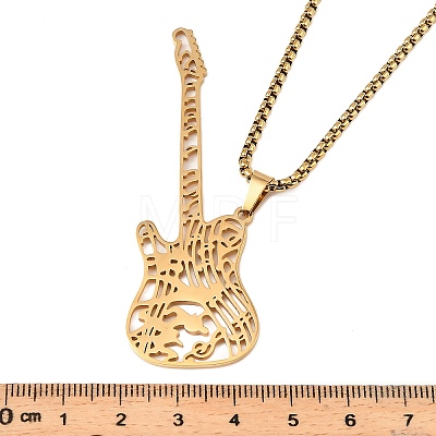 304 Stainless Steel Hollow Guitar Pendant Box Chain Necklaces NJEW-M086-03G-1