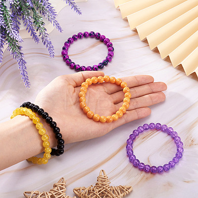 5 Colors Halloween Glass Beads Beaded Stretch Bracelet Sets BJEW-TAC0026-1