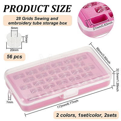 2 Sets 2 Color 28 Grid Plastic Sewing and Embroidery Bobbins Storage Box TOOL-BC0002-23-1
