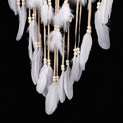 Handmade Round Cotton Woven Net/Web with Feather Wall Hanging Decoration HJEW-G015-02B-1