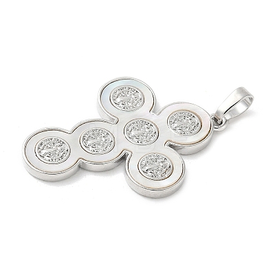 Brass Pave Natural White Shell Pendants KK-S522-01D-P-1