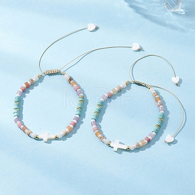 Natural Freshwater Shell & Mixed Gemstone Braided Bead Bracelets for Women BJEW-JB12717-1