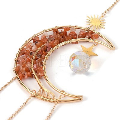 Wire Wrapped Natural Carnelian Moon with Tree of Life Pendant Decorations HJEW-K046-07G-03-1