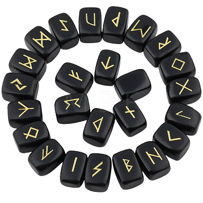 Viking Runes Engraved Rectangle Natural Obsidian Rune Stones PW-WG207BF-08-1