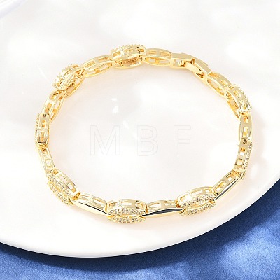 Oval Brass Micro Pave Clear Cubic Zirconia Link Chain Bracelets for Women BJEW-T025-03B-G-1