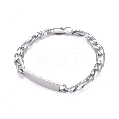 304 Stainless Steel Figaro Chain ID Bracelets BJEW-G631-01P-1