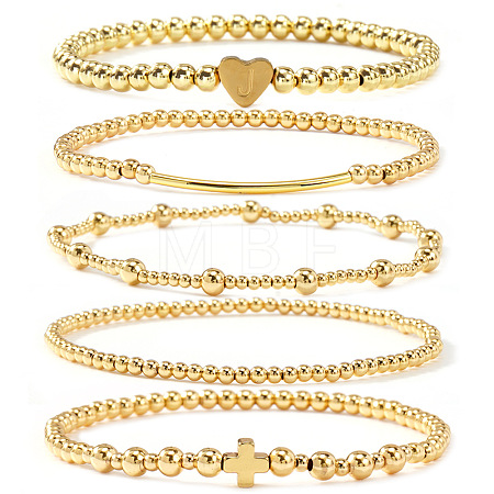 Brass and Stainless Beaded Stretch Bracelet Sets VB9693-4-1