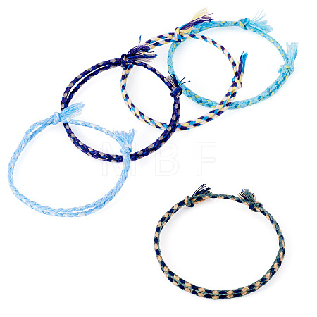 5Pcs 5 Colors Bohemian Cotton Cord Braided Bracelets BJEW-TA0001-27-1