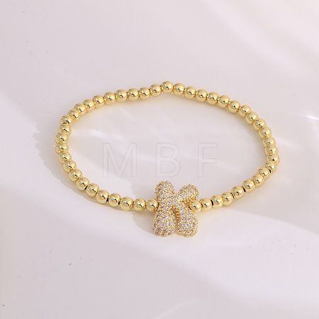 Brass Micro Pave Clear Cubic Zirconia Beaded Stretch Bracelets for Women FS-WGB95F4-20-1