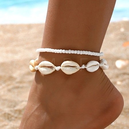 Glass Seed Beaded Stretch Anklets WGF5463-03-1