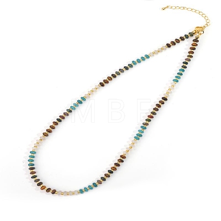 Colorful Natural Apatite & Tiger Eye & Quartz Crystal Rondelle Beaded Necklaces for Summer Beach Style CL7611-4-1