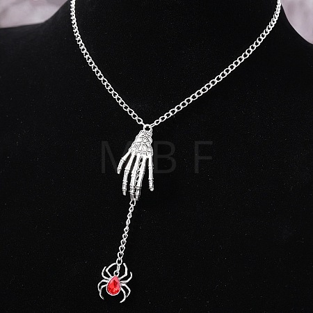 Halloween Zinc Alloy & Iron Ruby Rhinestone Pendant Necklaces FS-WG5FEAB-01-1
