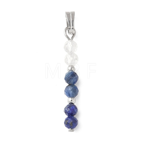 Faceted Round Natural Quartz Crystal & Lapis Lazuli & Kyanite Beaded Pendants PALLOY-JF03529-02-1