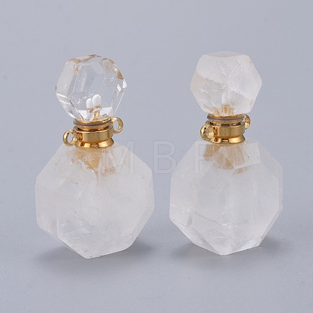 Faceted Natural Quartz Crystal Openable Perfume Bottle Pendants G-I287-06G-A-1