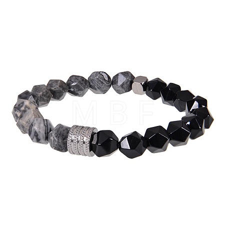 Natural Map Stone & Obsidian Beaded Stretch Bracelets for Men LN1122-2-1
