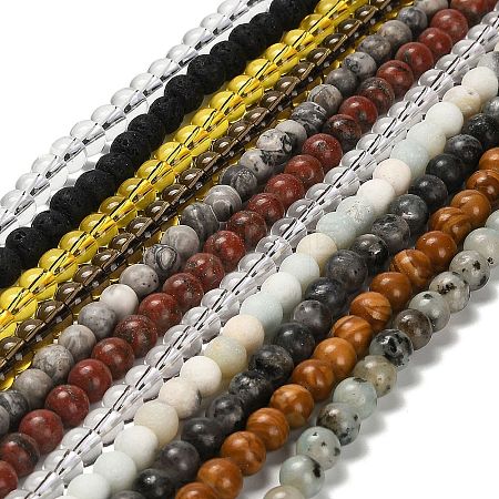 Natural Flower Amazonite/Map Stone/Sesame Jasper/Glass Beads Strands G-P562-C-01-1