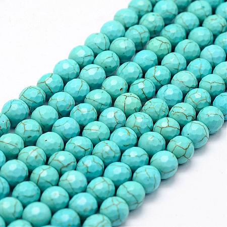 Faceted Synthetical Turquoise Beads Strands G-F382-8mm-01-1