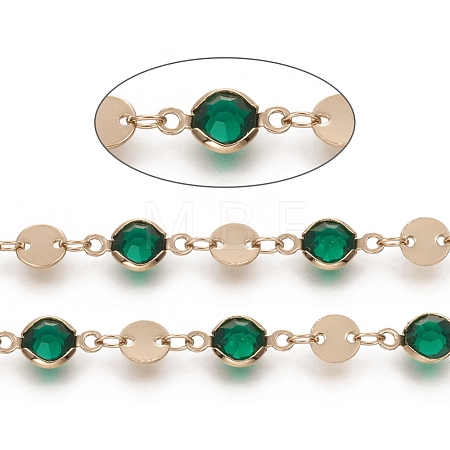 Handmade Flat Round Glass Beaded Chains CHC-G008-04LG-01-1