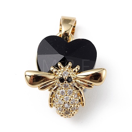Real 18K Gold Plated Rack Plating Brass Micro Pave Clear Cubic Zirconia Pendants KK-C015-32G-06-1