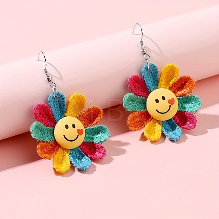 Smiling Face with Sunflower Alloy Resin Dangle Earrings FS-WG8F2AA-01-1