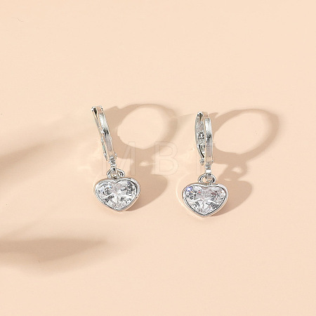 Heart Brass Clear Cubic Zirconia Hoop Earrings FS-WGFA497-03-1