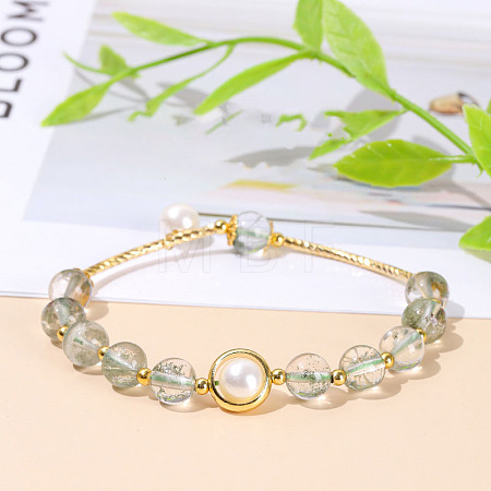 Natural Lodolite Quartz Round Beads Stretch Bracelets WG049BD-03-1
