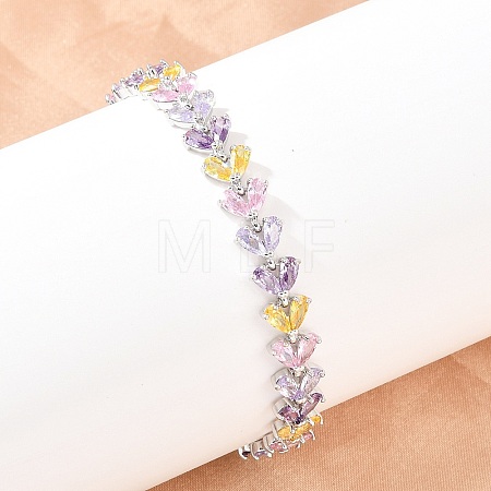 Platinum Tone Brass Micro Pave Cubic Zirconia Tennis Bracelets BJEW-B160-13P-1