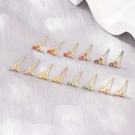 Brass Micro Pave Cubic Zirconia Stud Earrings for Women KK-A305-08G-1