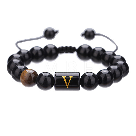 Natural Black Agate & Tiger Eye Round Beaded Adjustable Bracelets HL8029-22-1