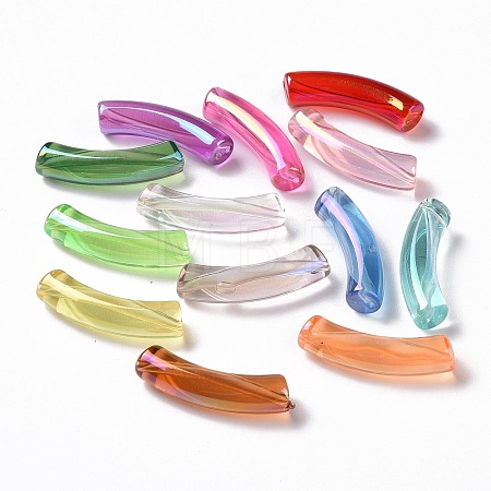 UV Plating Transparent Rainbow Iridescent Acrylic Beads X-OACR-A016-01-1
