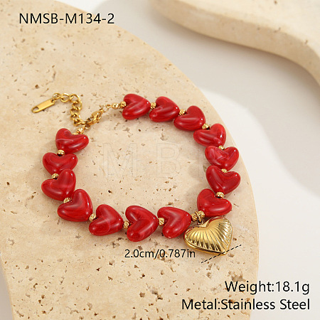 Heart 304 Stainless Steel Charm Bracelets FS-WG68522-02-1