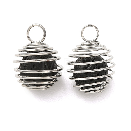 Iron Spiral Cage Natural Lava Rock Pendants PALLOY-JF05552-1