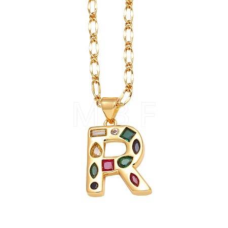 Brass Pave Colorful Cubic Zirconia Initial Pendant Necklaces FS-WG26597-18-1