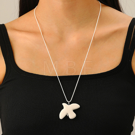 Porcelain White Peace Pigeon Pendant Waxed Cord Necklaces FS-WG0A779-02-1