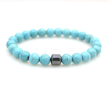 Synthetic Turquoise Round Beaded Stretch Bracelets for Men Women FS-WG77712-13-1