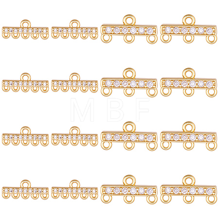 16Pcs 2 Styles Brass Micro Pave Clear Cubic Zirconia Rectangle Chandelier Component Links KK-WR0001-94-1